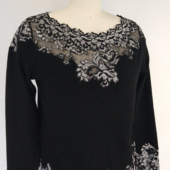 Olvis 100% Cashmere and Lace Skirt Top Set Size M Black Knit Sweater Formal - Picture 3 of 14